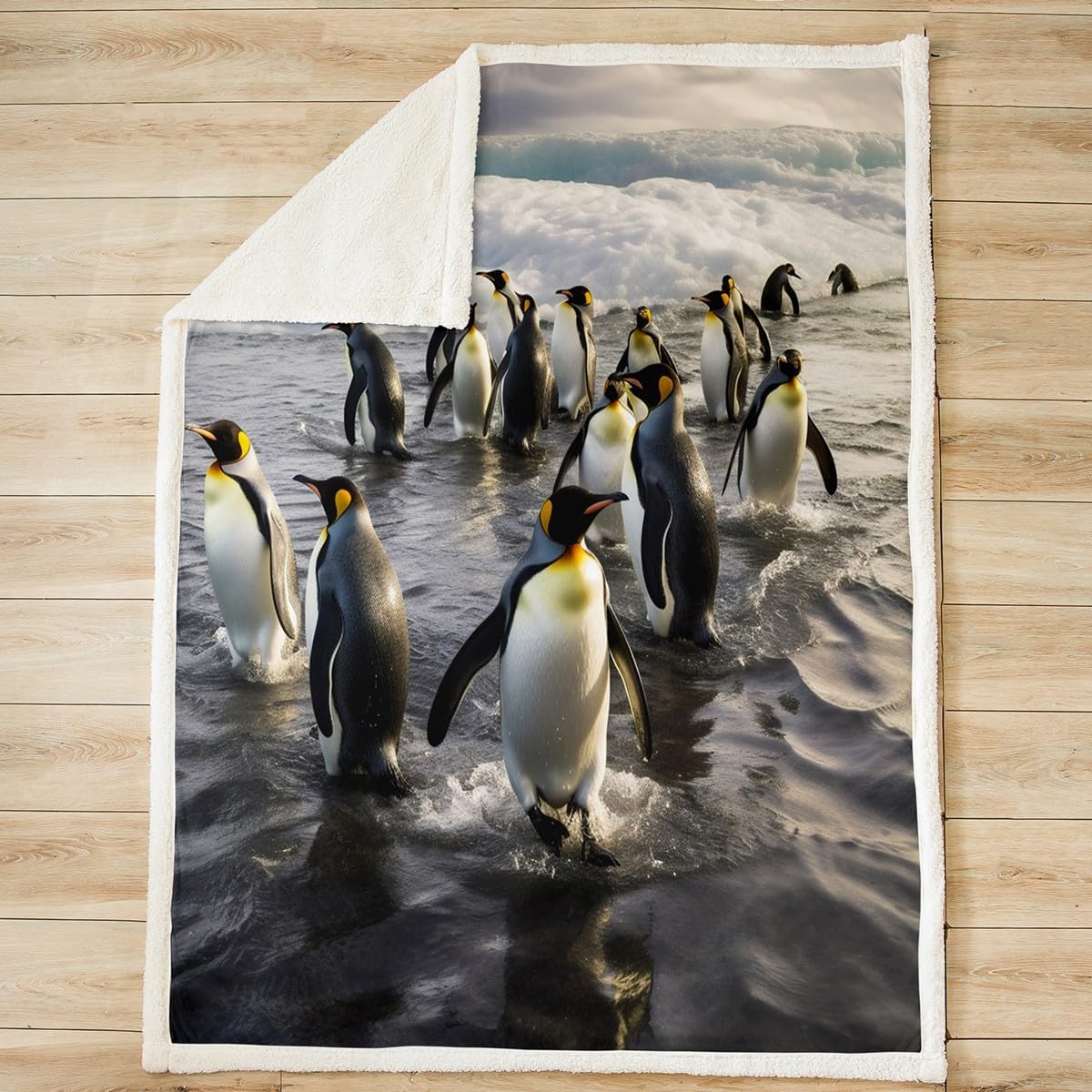 Cute Penguin Fleece Throw Blanket for Sofa Couch Bed Funny Animal Printed Plush Blanket Decorative Lovely Polar Animal Pattern Sherpa Blanket Sea Printed Fuzzy Blanket King 87x95 Inch