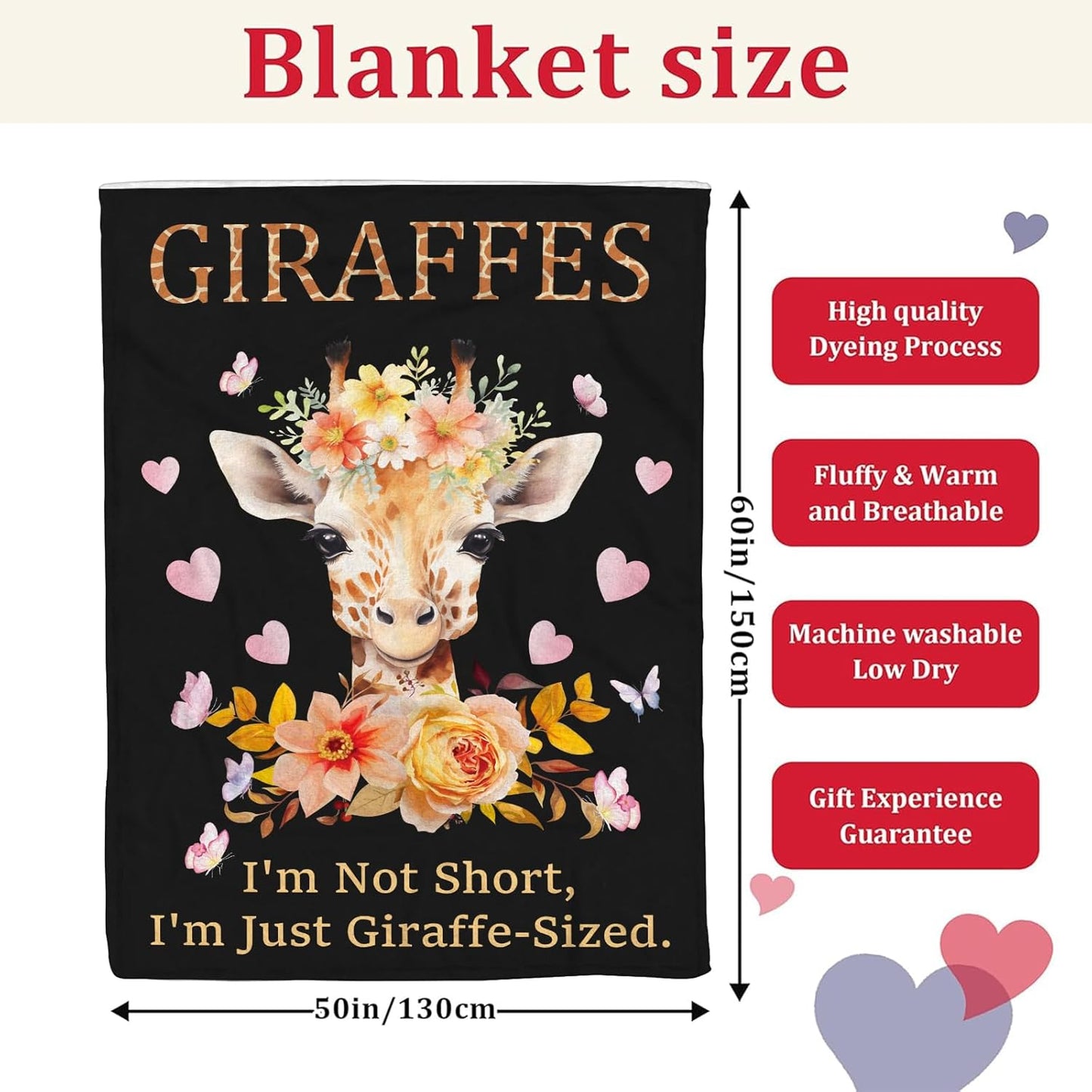 Giraffe Throw Blanket Gift – Funny Quote & Inspiring, Cute Safari Decor; Giraffe Lover Present for Women & Girls; Birthday, Christmas, Valentine’s Day, Mother’s Day; 50'' x 60''