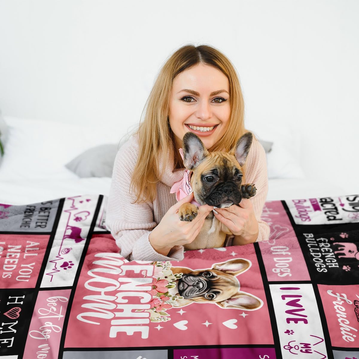 French Bulldog Gifts, Frenchie Gift for Women, French Bulldog Gift for Lovers/Kids/Owner, Frenchie Mom/Themed Gift Throw Blanket 60" x 50"