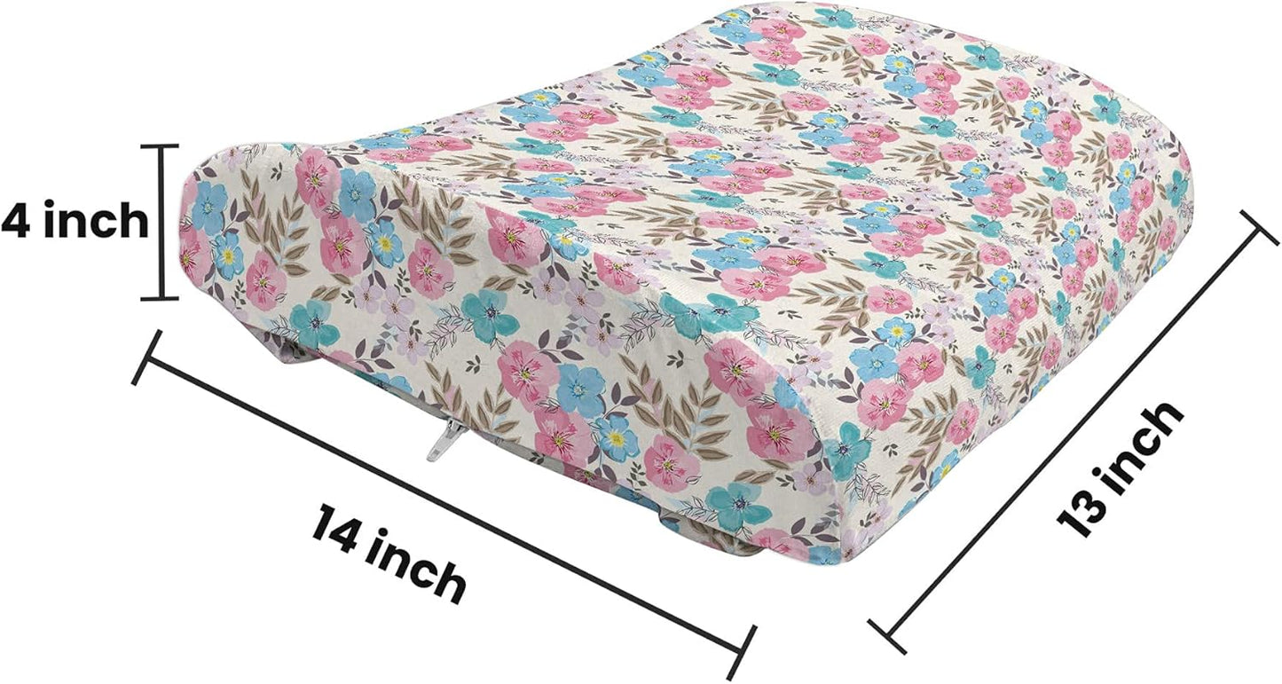 Lunarable Floral Lumbar Back Support Pillow, Blossoming Flowers Painting English Garden Art, High Density Foam for Office Chairs Car Seats, 14" x 13", Ivory Multicolor