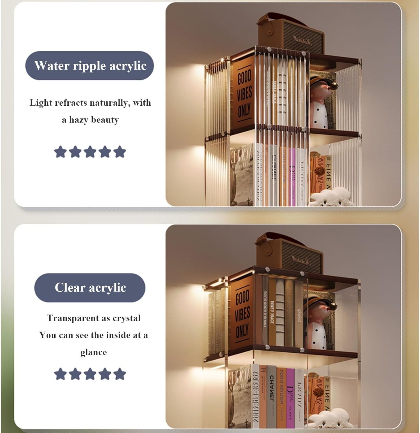 3/4/5/6 Tier Rotating Bookshelf Tower 360° Floor Standing Bookcase Storage Rack 360 Degree Revolving Bookcase Transparent Acrylic Bookshelf Rotating Bookcase With Wheels For Bedroom, Living Room(Fully