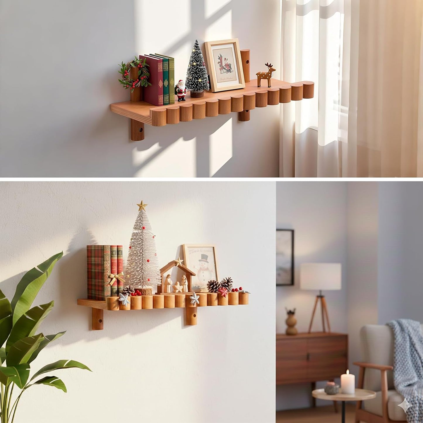 Wood Floating Wall Shelves, Single Wall Decor Bookshelf Decorative Picture Ledge Shelves for Bedroom, Living Room Storage 15.7 x 5.9 inches, Brown