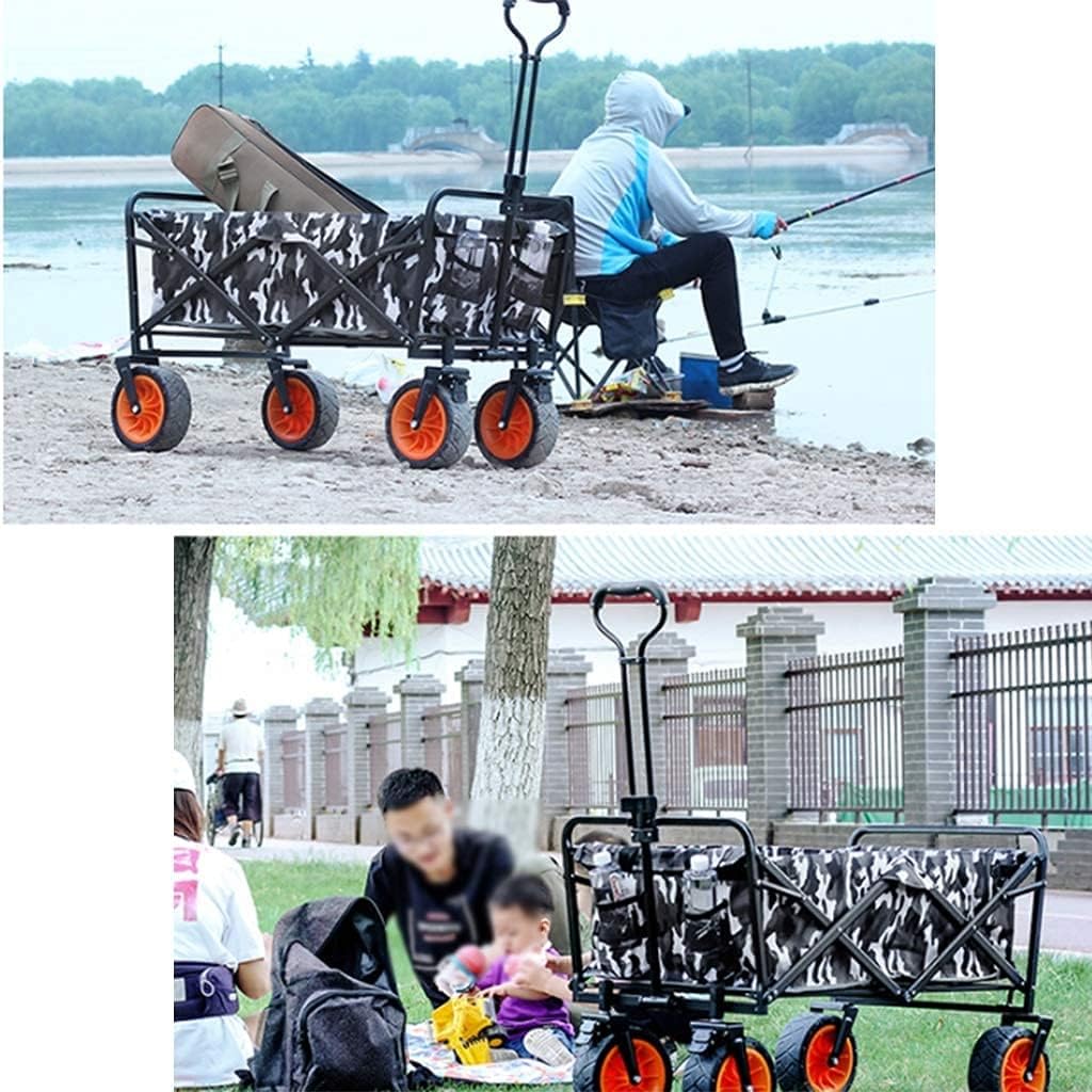 Outdoor Folding Utility Wagon Heavy Duty Garden Cart Folding Wagon Utility Truck Adjustable Handle Portable Camping Trolley Load-Bearing 80kg / 176lbs (Color : Red) (Black)