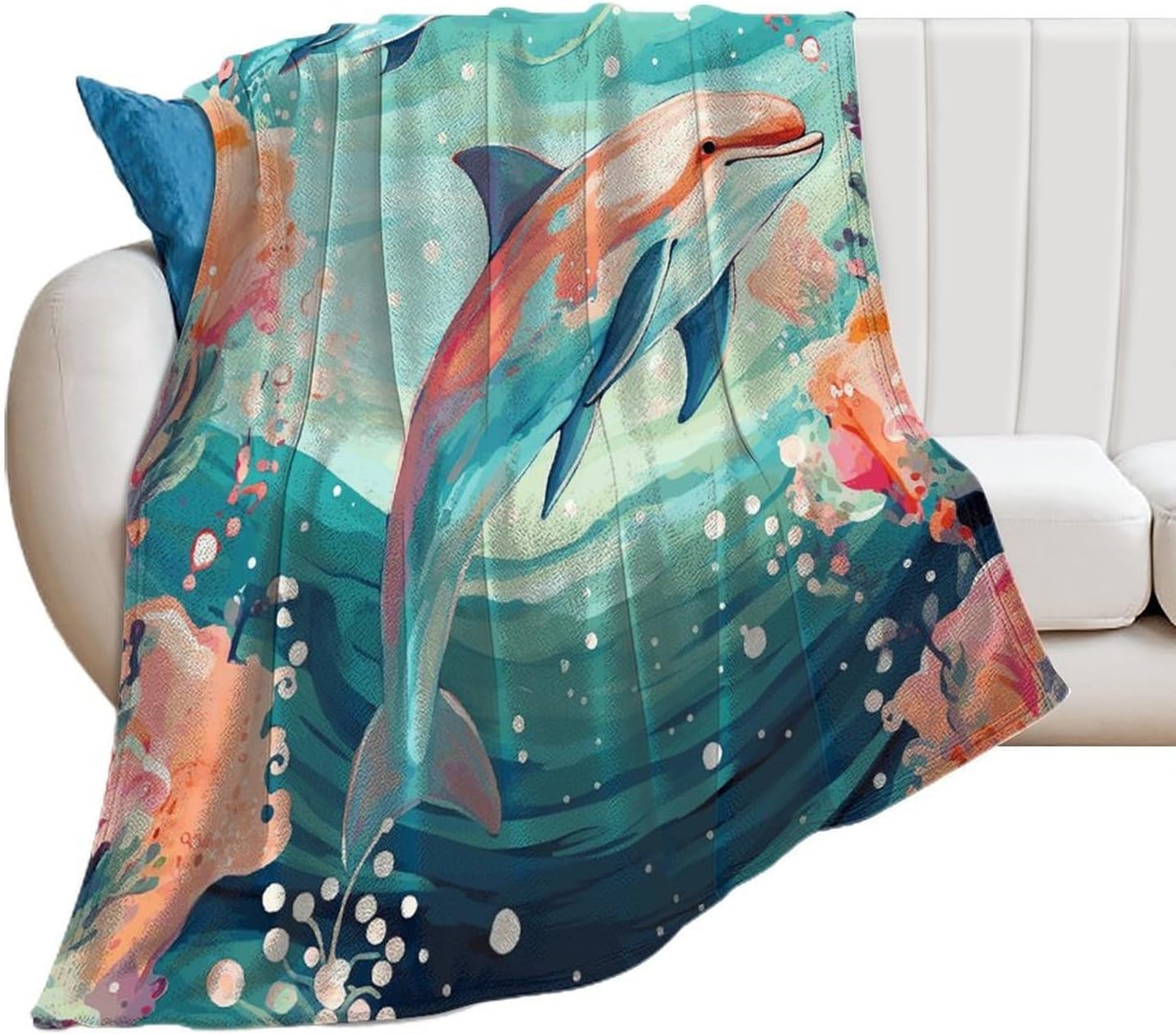 Lovely Dolphins Throw Blanket for Couch Super Soft Warm Lightweight Throw Blankets Cozy Flannel Bed Blanket Cute Decorative Blankets for All Seasons Home Decor Gift 50"*60"（130 * 150cm）