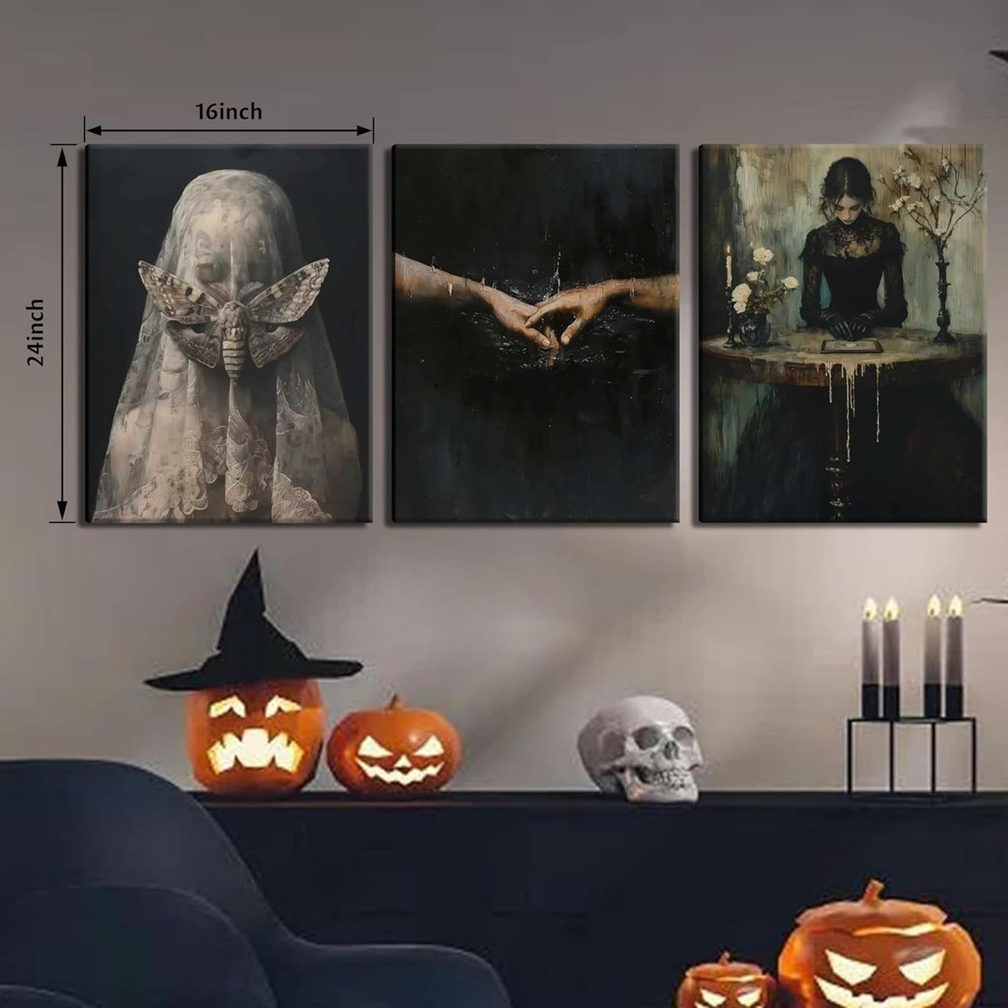 Dark Academia Wall Art, Moody Gothic Victorian Canvas Wall Decor Painting, Vintage Creepy Aesthetic Artwork Poster Prints Pictures for Living Room Bedroom 16x24 Inch Framed