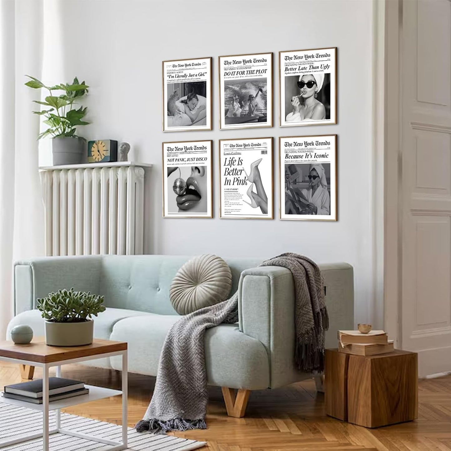 uniro Trendy Newspaper Wall Art Prints, Vintage Black & White Newspaper Wall Decor Aesthetic Pictures, Retro Girly Dorm Room Decor, Funky Bathroom Wall Decor Disco Poster for Teen Girl Bedroom Apartment, Bar Cart decor - Unframed