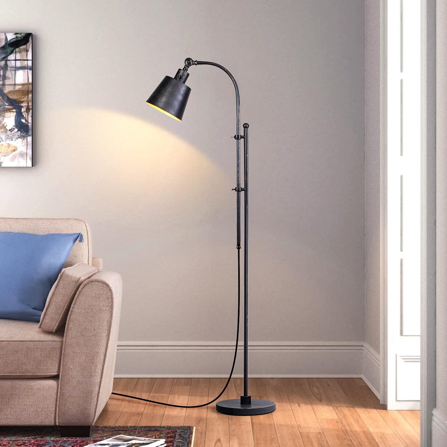 Floor Lamp, Industrial Floor Lamps for Living Rooms & Bedrooms - Rustic Farmhouse Reading Lamp Standing, Adjustable Metal Heads Indoor Task Lighting for Living Room Office Home Décor (Rustic Black)
