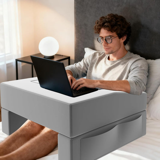 Reading Pillow for Gaming Lap Desk Pillow for Laptop with Pocket Foldable Memory Foam Bed Desk for Reading Working Crocheting Gaming Arm Rest on Bed/Sofa/Floor/Couch/Car (Grey no Cup Holder)