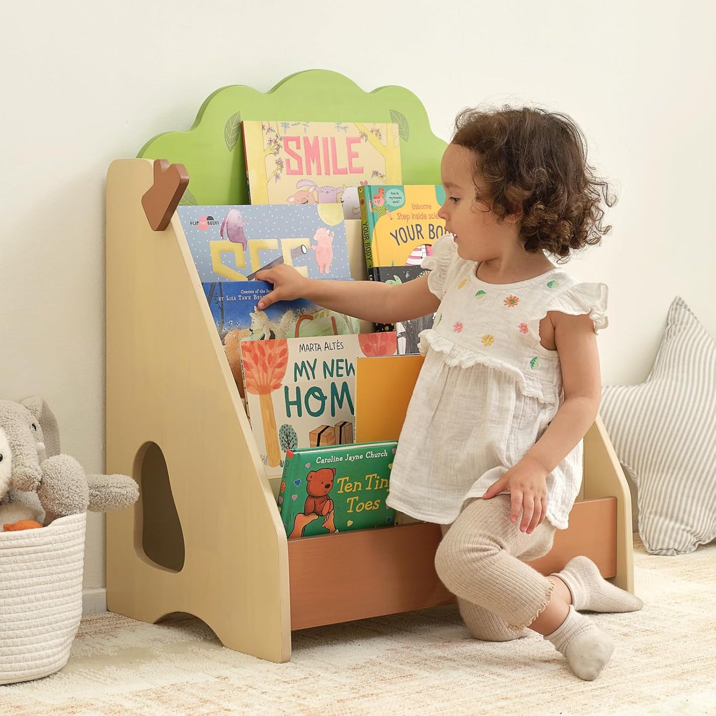 OOOK Montessori Bookshelf for Kids, Premium Pine Baby Bookshelf, Front Facing Toddler Bookcase for Nursery, Playroom, Classroom
