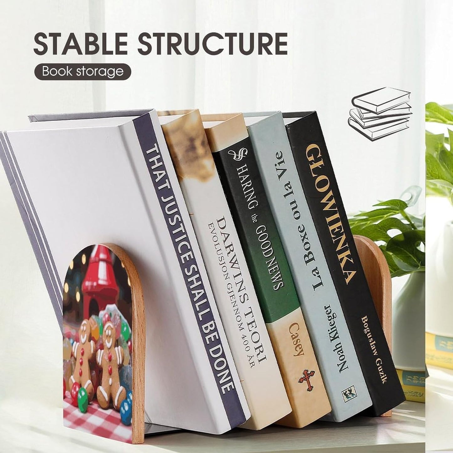 Gingerbread Man Candy Bookends 1 Pair Heavy Duty Book Ends for Shelves Non-Skid Bookend Supports Wooden Book Holders with Metal Base Desk Organizers Books Storage to Hold Books