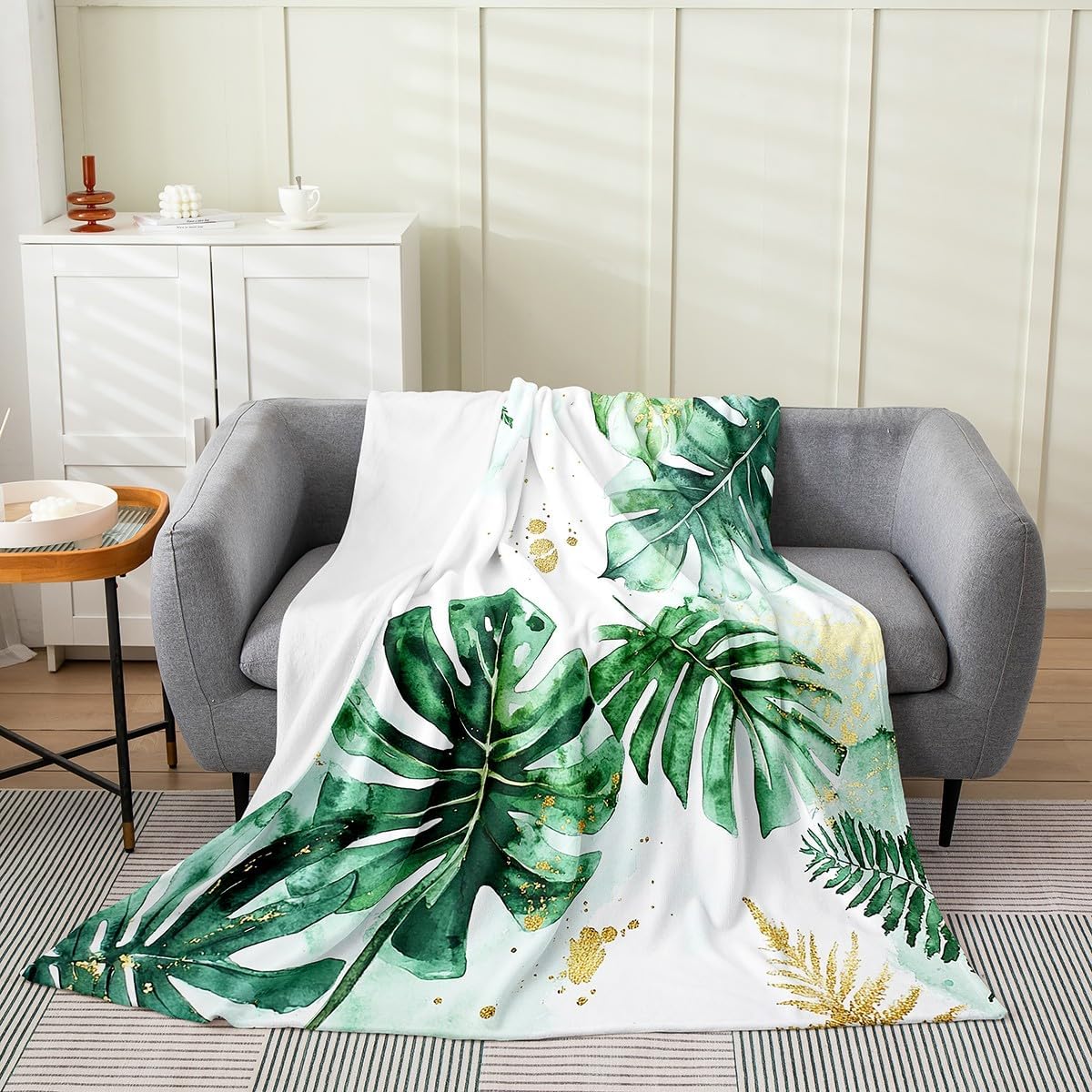 Erosebridal Palm Trees Fleece Throw Blanket Spring Summer 40x50 Inch Tropical Green Leaves Flannel Blanket,Luxury Soft Hawaii Theme for Women Adults