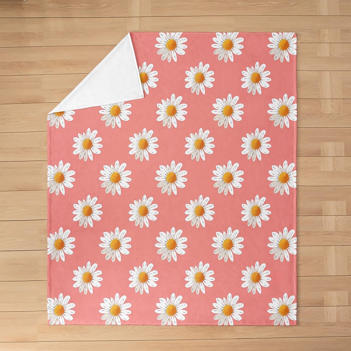 Feelyou Daisy Plush Throw Blanket Queen 90"x90" Natural Theme Flannel Fleece Blanket Botanical Floral Printed All Season Bed Blanket Blossom Flowers Pattern Blanket Room Decor Pink