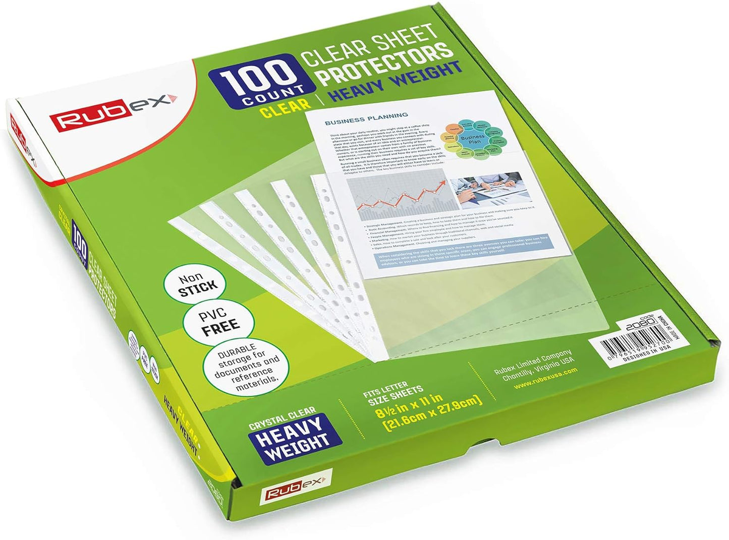 Heavyweight Sheet Protectors, Holds 8.5 x 11 inch Sheets, 9.25 x 11.25 inch Top Loading, Clear, Reinforced 11-Hole, Acid-Free, Archival Safe for Documents and Photos (100 Sheets)