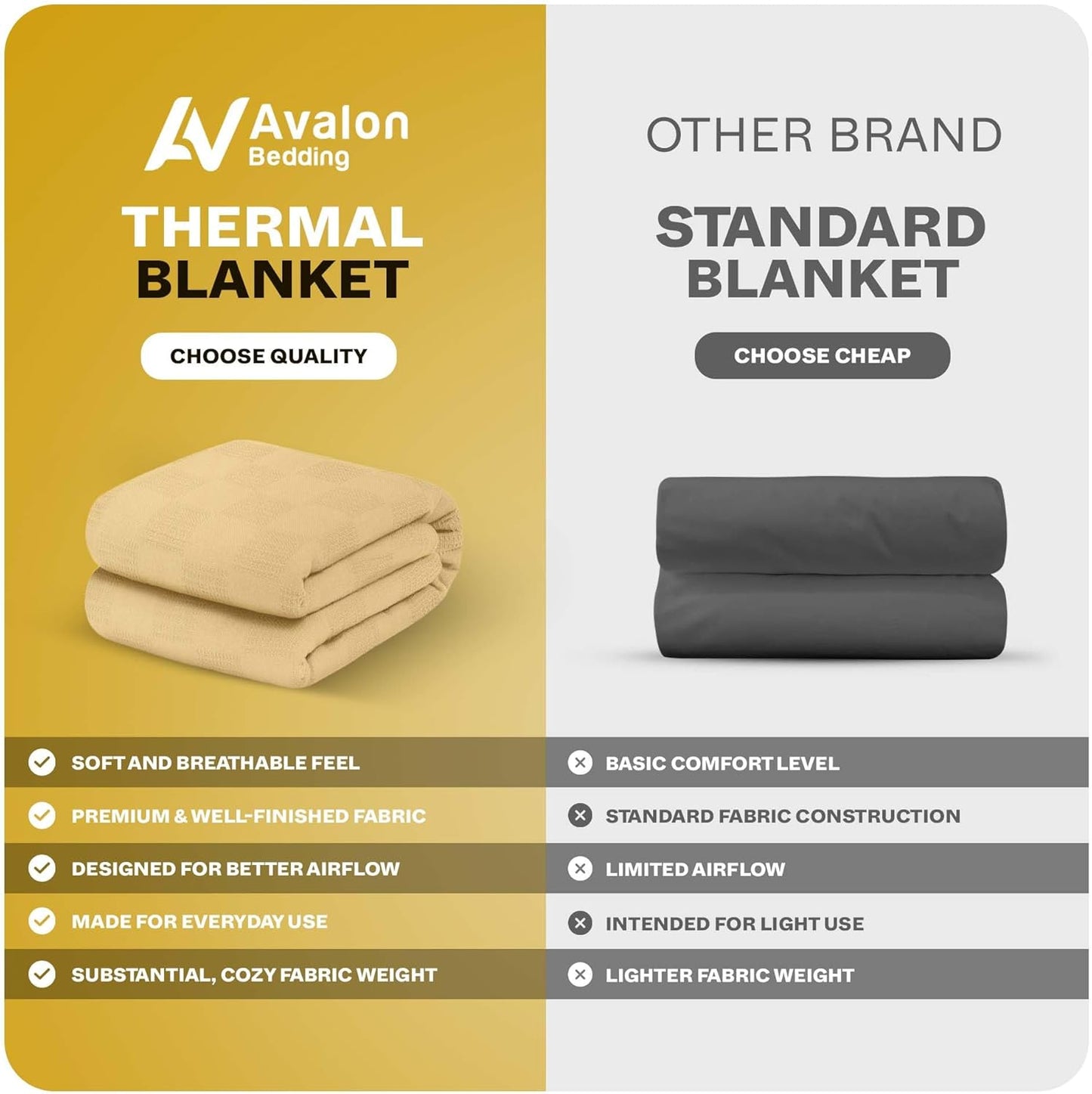 Avalon Bedding 100% Cotton Blanket Twin Size Thermal Blanket (72"x90") - Perfect Cotton Blankets Twin Size for Layering Bed in Any Season - Cotton Blankets for Bed (Beige)