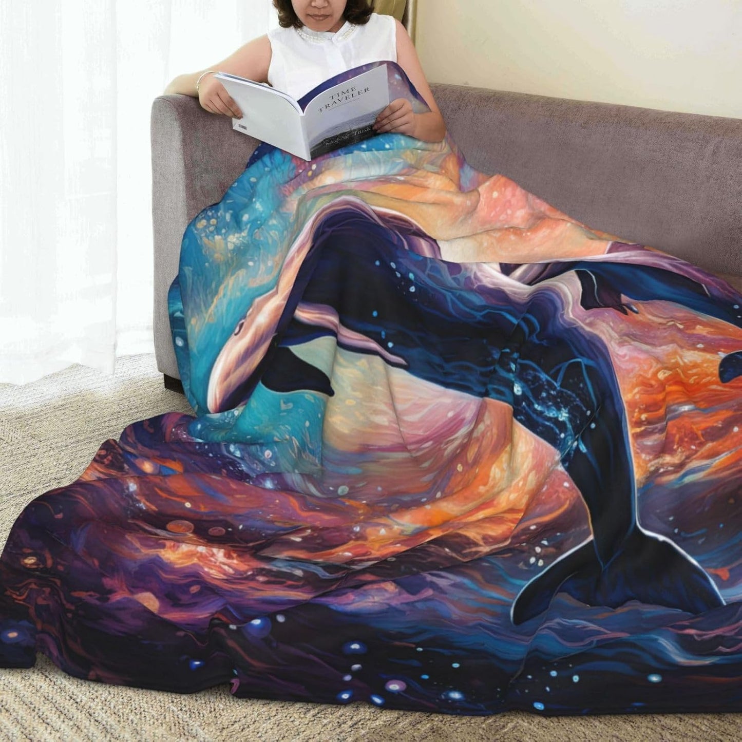 Dolphin Throw Blanket Cute Dolphin Blue Ocean Animal Themed Blanket for Kids Boys Girls Adult Room Decor Flannel Plush Ocean Dolphin Blankets Sofa Couch Living Room Bed Camping Travel 60"x50"