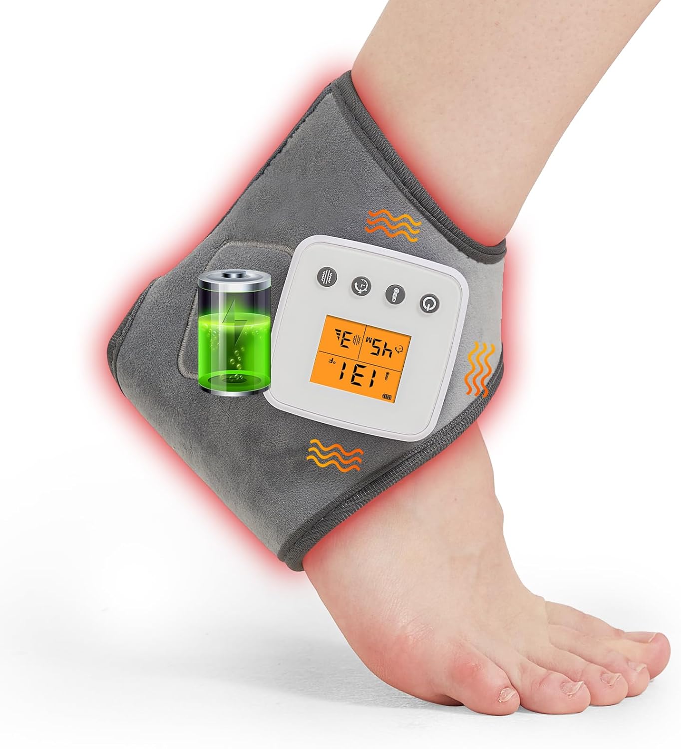 Rechargeable Cordless Ankle Massager with Heat, Heated Foot Massager for Plantar Fasciitis & Achilles Tendinitis Pain Relief, 3 Vibration & Heat Modes, Auto Shut-Off