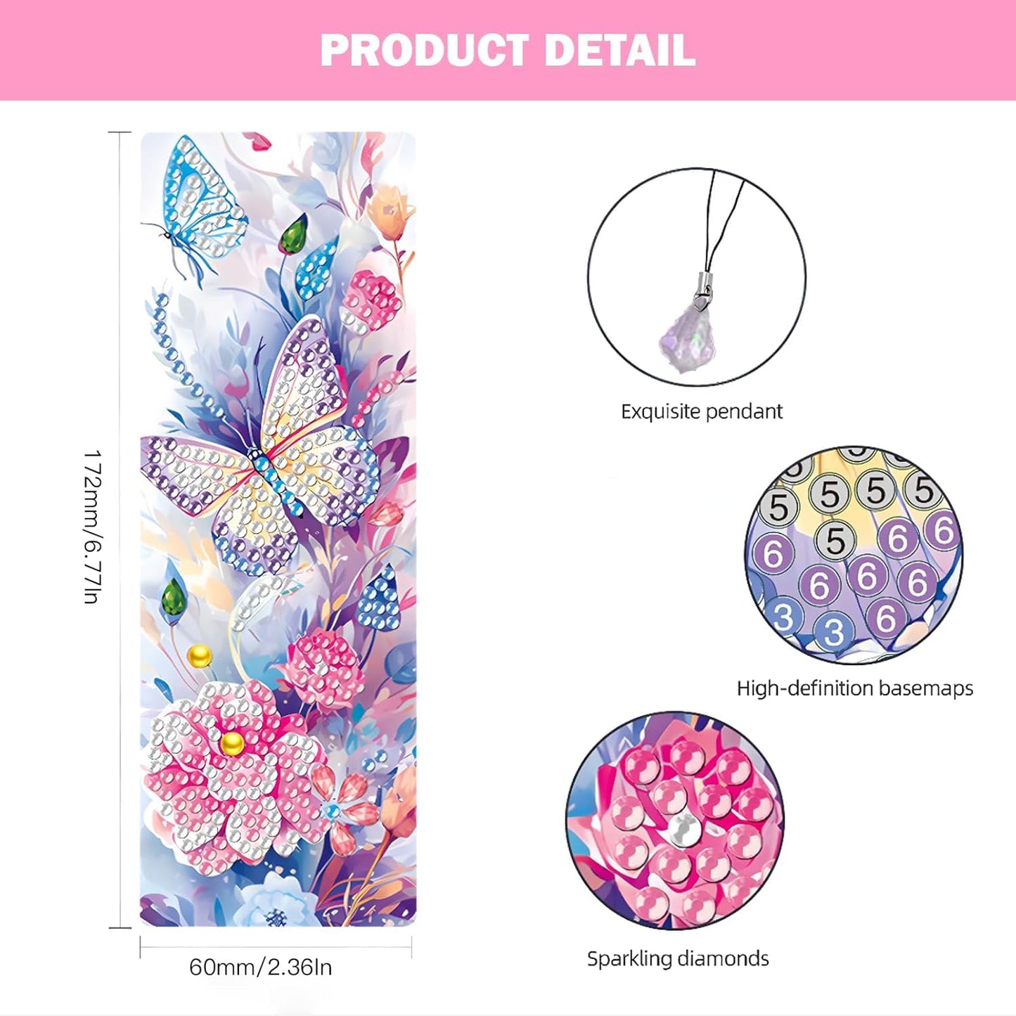 ACSAUMMY 4pcs Butterfly Diamond Painting Bookmark, 5D Diamond Art Bookmarks with Flower Design Beaded Rhinestone Pendant DIY Diamond Art Kits for Adult Crafts Reading Women Beginner Birthday Gift