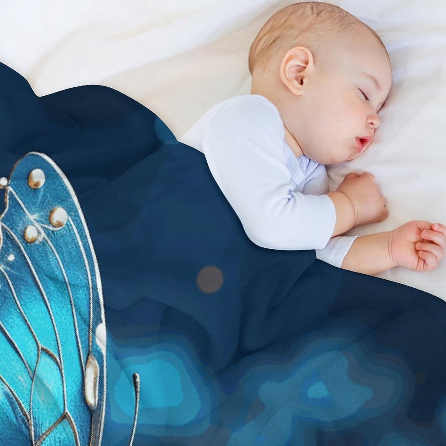 Blue Butterfly and Moon Throw Blanket for Couch Super Soft Warm Lightweight Throw Blankets Cozy Flannel Bed Blanket Cute Decorative Blankets for All Seasons Home Decor Gift 30"*40"（76 * 100cm）