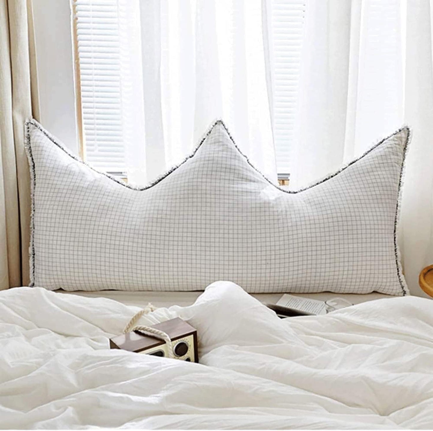 Reading Pillow Headboard Backrest Bedside Crown Soft Pack Sofa Bed Bedroom Wedge Lumbar Pad with Removable Cover(Size:180x80cm,Color:White)