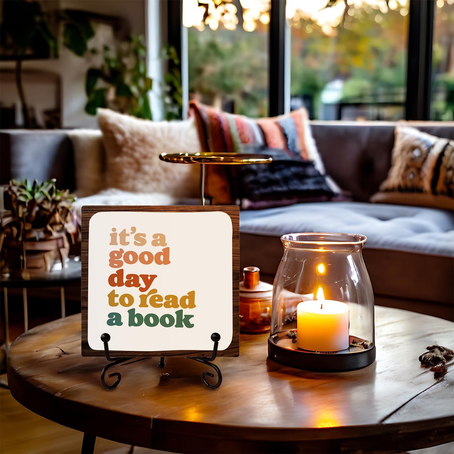 Skip Tiger It's A Good Day To Read A Book Wooden Desk Sign - Reading Nook Room Decorativesignage,Reading Corner Wooden Plaque With Stand For Classroom,Book Shelf Decor,Library Bookish Decor,5x5 Inch