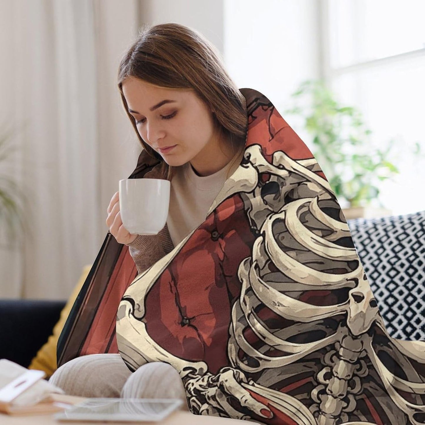 Custom Skeleton Reading Blanket Lightweight Flannel Fleece Throw for Couch Sofa Bed Luxury Soft Cozy Plush Lap Bedtime Blanket for All Seasons Bedroom Home Decor Gifts 30"*40"（76 * 100cm）