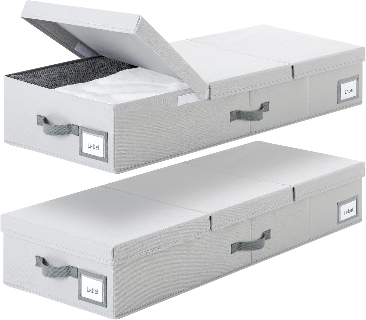 Cupic Cupid 7.5" Foldable Underbed Storage Box with Lid, 82L Large Under Bed Storage Containers with Reinforced Bottom for Comforters & Blankets, High Capacity Seasonal Bedding Organizer, 2 Pack,Grey