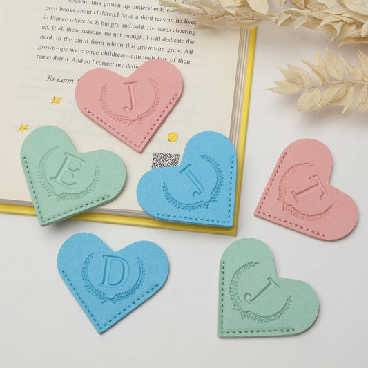 Personalized Leather Heart Bookmark with Initial,Cute 26 Letters Custom Corner Book Mark for Reading Women& Men,Teacher,Student,Book Lovers Gifts,Book Accessories(Pink,A)