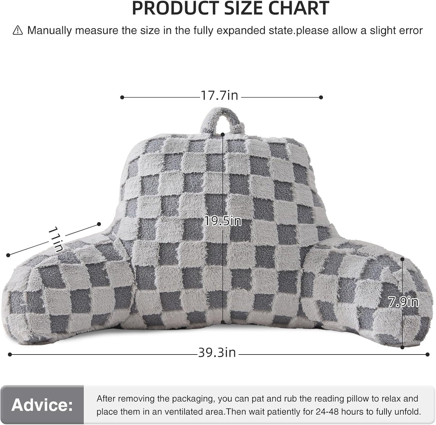 Wedge Reading Pillow with Arms — Large, Checkered, Back Support for Bed Sitting