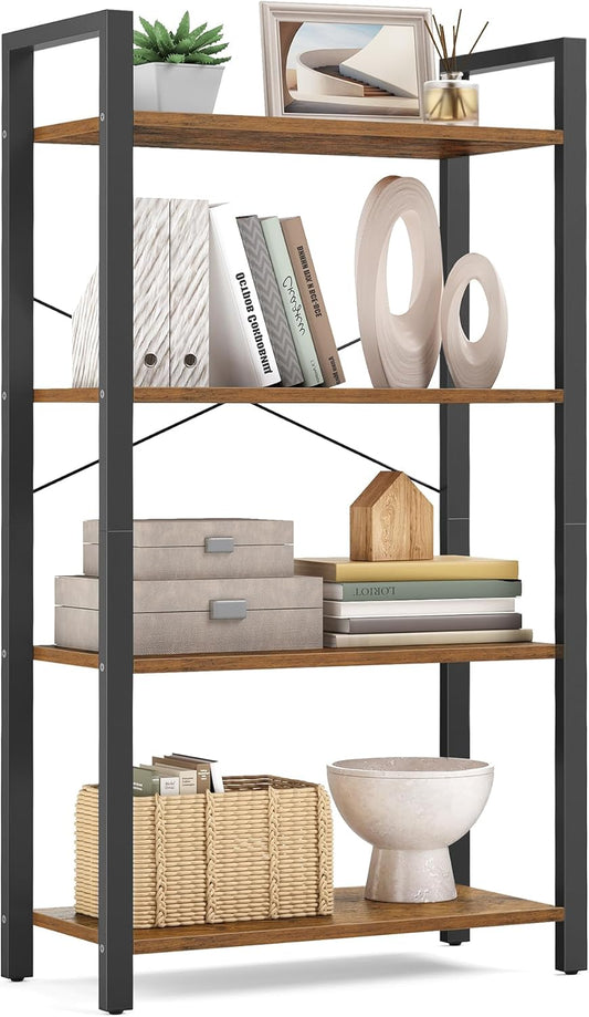 VASAGLE 4-Tier Bookshelf, Bookcase with Steel Frame, Book Shelf for Living Room, Home Office, Study, 11.8 x 26 x 47 Inches, Industrial Style, Rustic Brown and Ink Black ULLS60BX