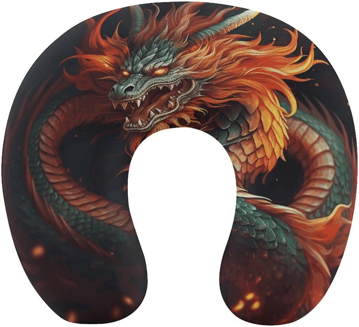 Chinese Dragon Neck Pillow Memory Foam U Shaped Pillows Portable Pillows for Shoulder Travel Head Support Pillow with Concealed Zipper for Airplane Car Home Office