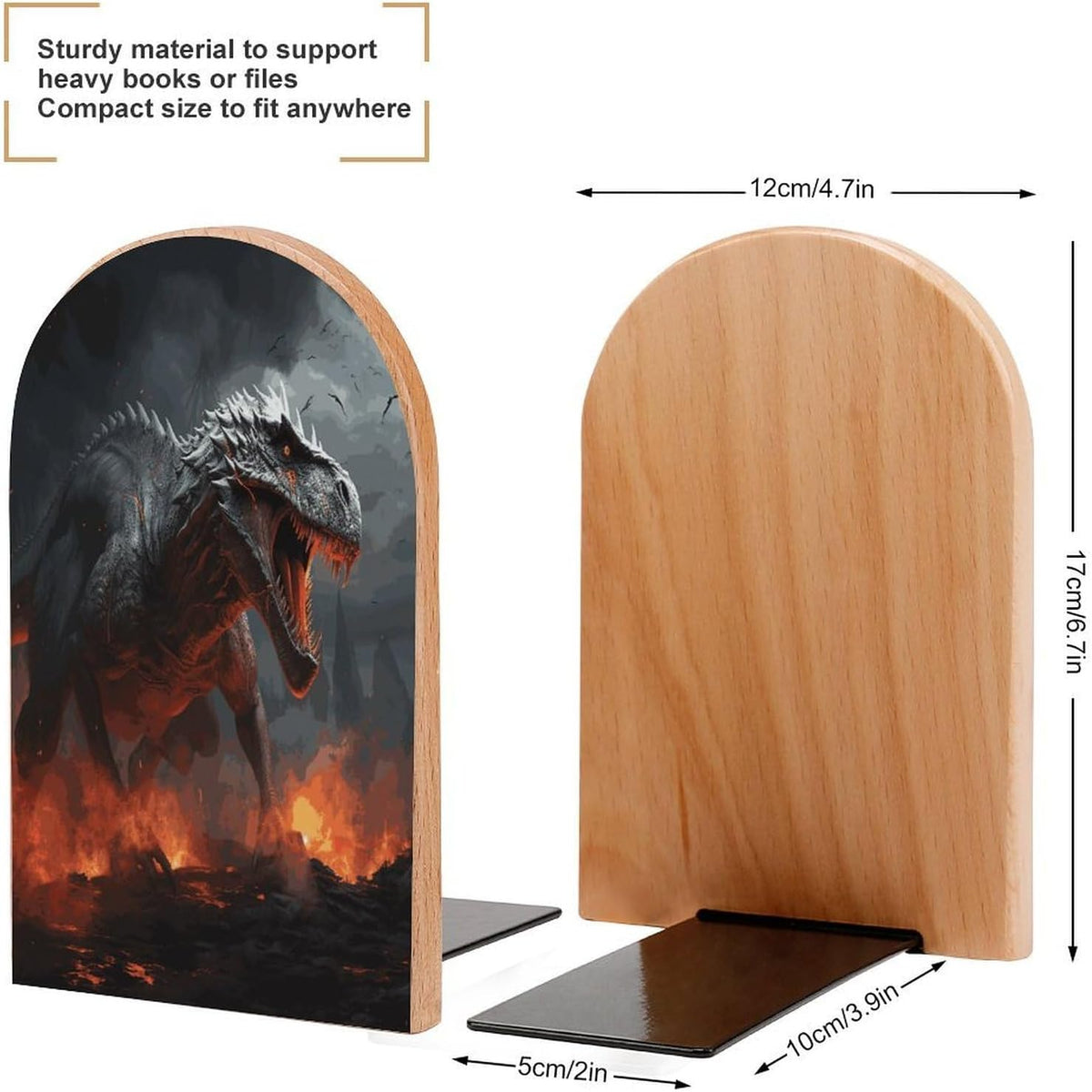 Red Magma Flying Dragons Wooden Bookend Non-Slip Book Ends Heavy Duty Book Stopper with Metal Base Books Holderd Decorative Bookends Stands Firmly for Office Supplies