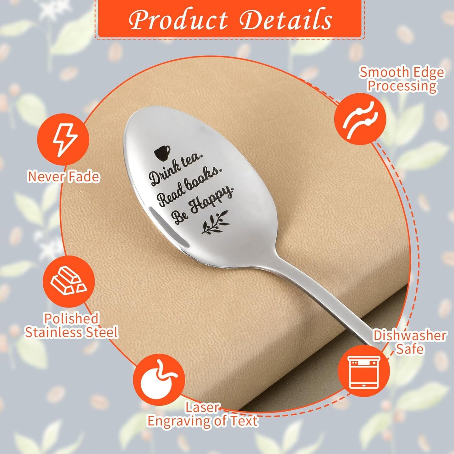 Drink Tea Read Books Spoon for Tea Lovers, Stainless Steel Tea Spoon for Loose Tea, Gifts for Tea Drinkers, Tea Accessories, Birthday Graduation Christmas Gifts for Women Men Engraved Spoons(Friend)