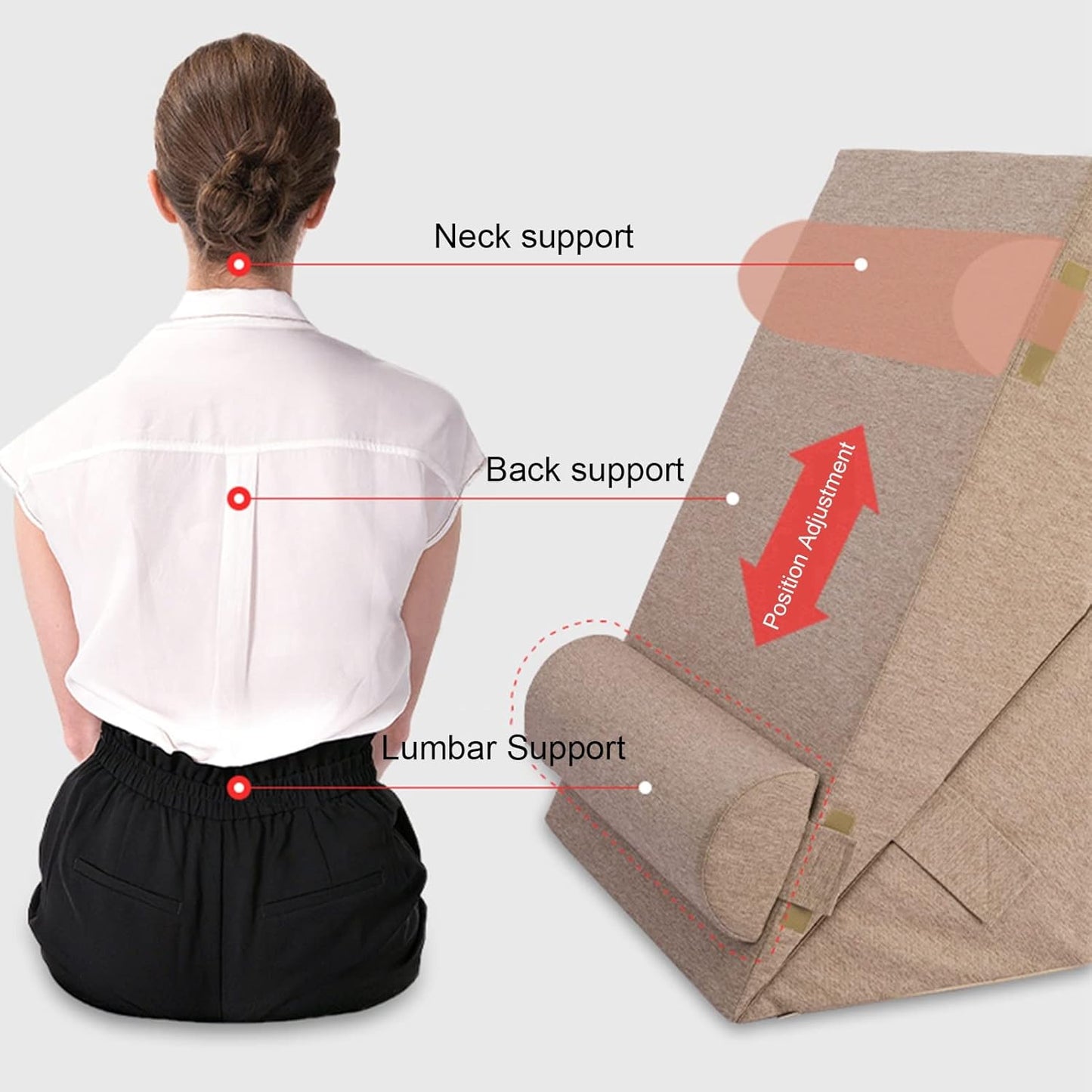 Triangle Memory Foam Pillow Nursing Body Slope Pillow Lumbar Support Cushion for Sleep Reading Postoperative Removable Cover (Colour: Gray Size: 70 x 60 x 36 cm)