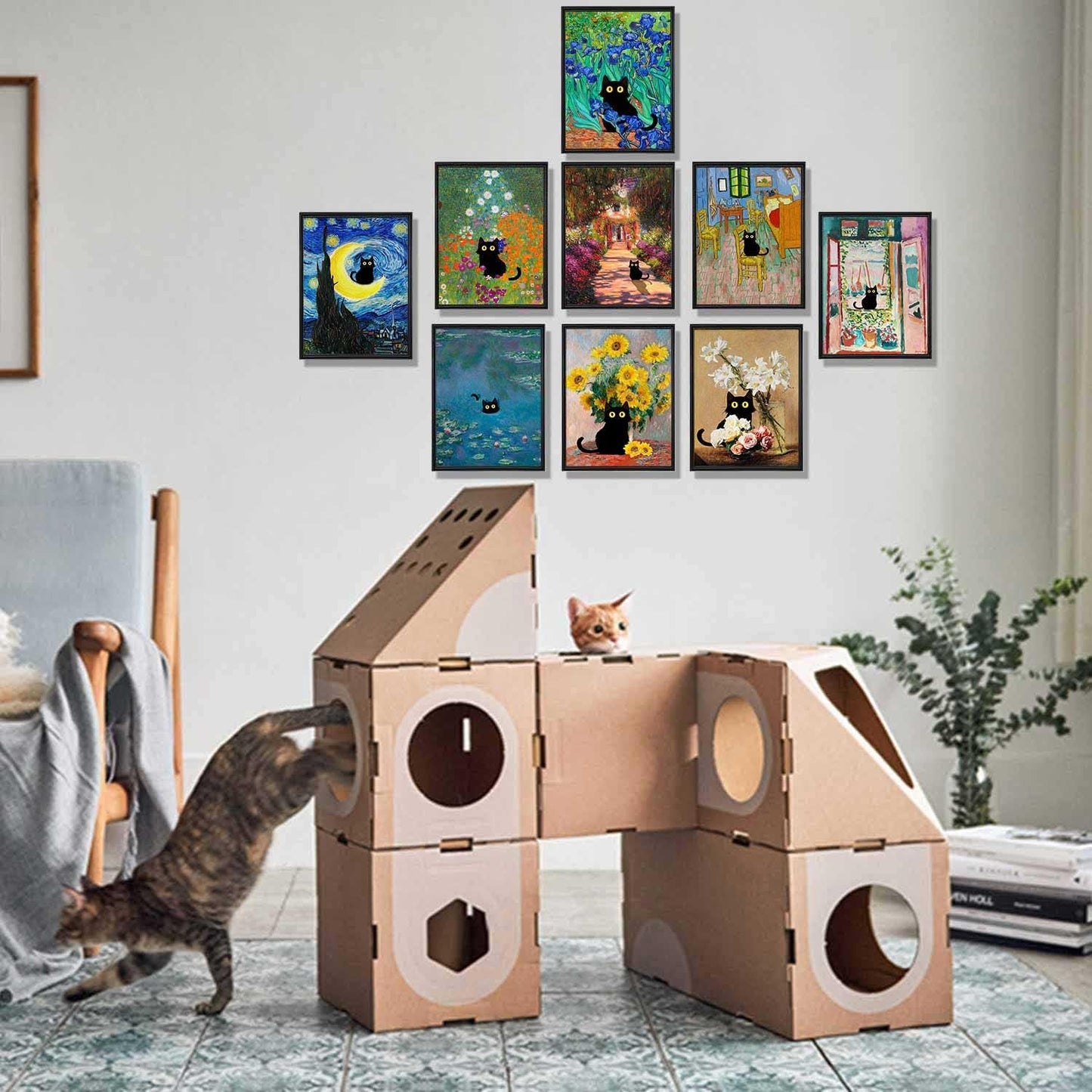 9Pcs Funny Black Cat Wall Art Cats in Famous Paintings Posters Prints Vintage Gallery Wall Decor Pictures Eclectic Cute Preppy Aesthetic Room Decor,Unframed