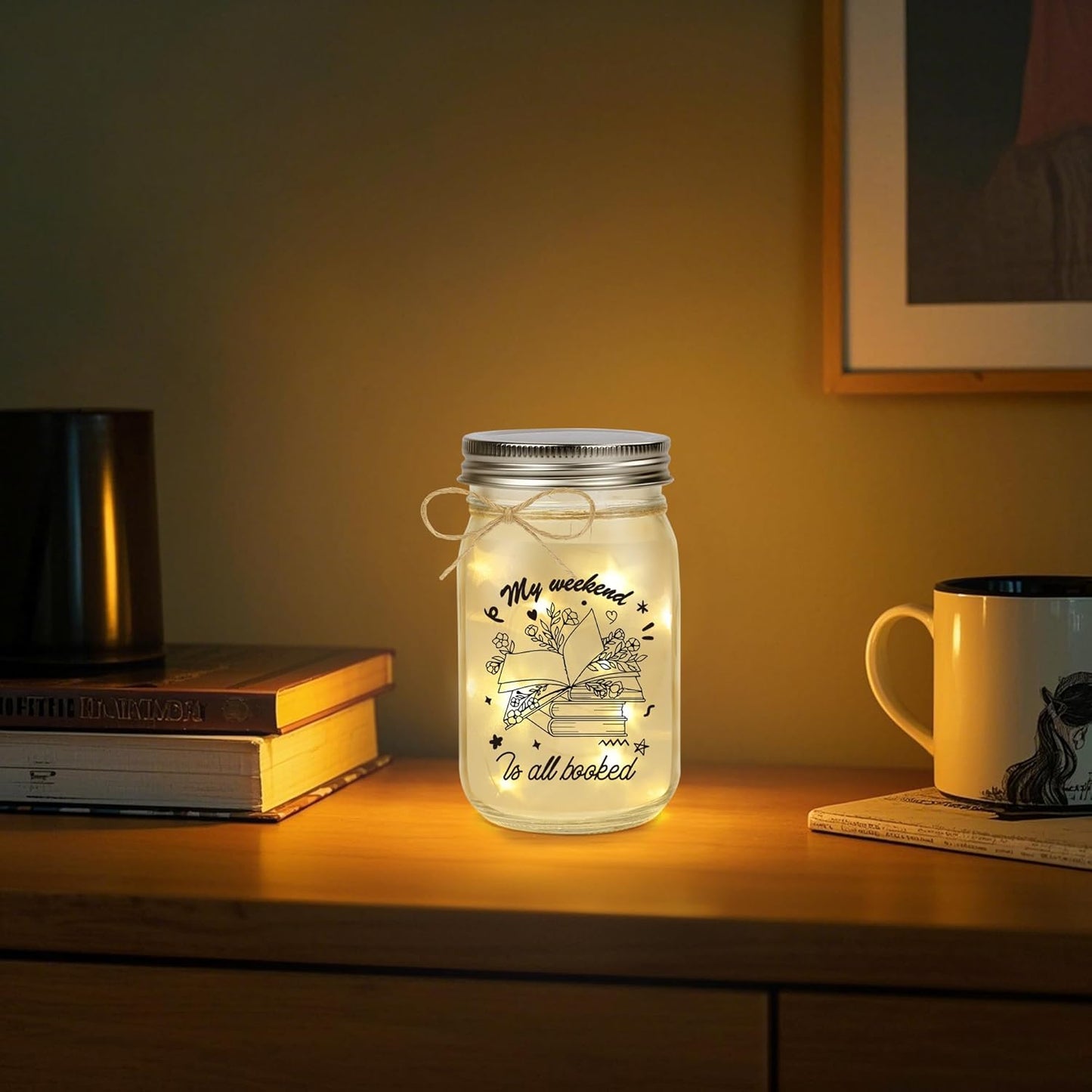Book Lovers Gifts – Mason Jar Light Bookish Gift for Women, Readers, Bookworms, Librarians, Book Club, Book Themed Gifts, Cozy Reading Nook Decor