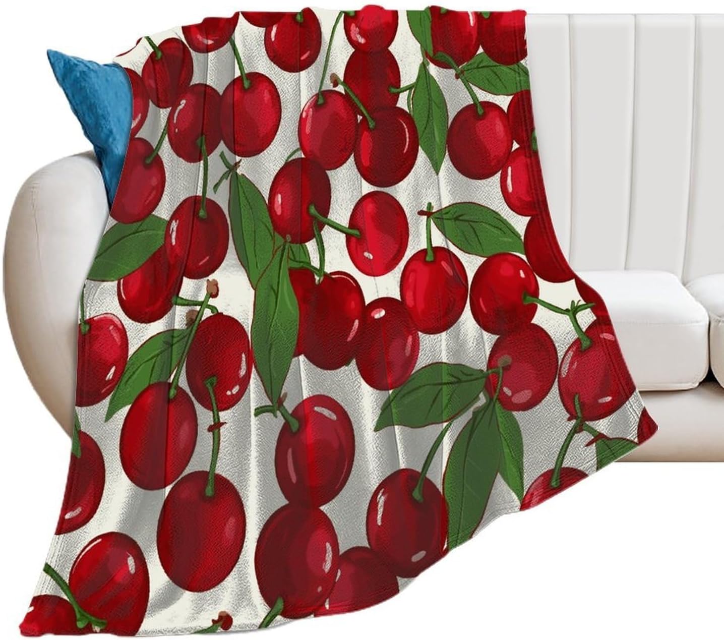Red Cherries Blanket Super Soft Lightweight Throw Blanket Cute Cozy Warm Bed Blanket Decorative Fuzzy Blanket All-Season Home Decor Gift for Sofa Couch Living Room 60"*80"（150 * 200cm）