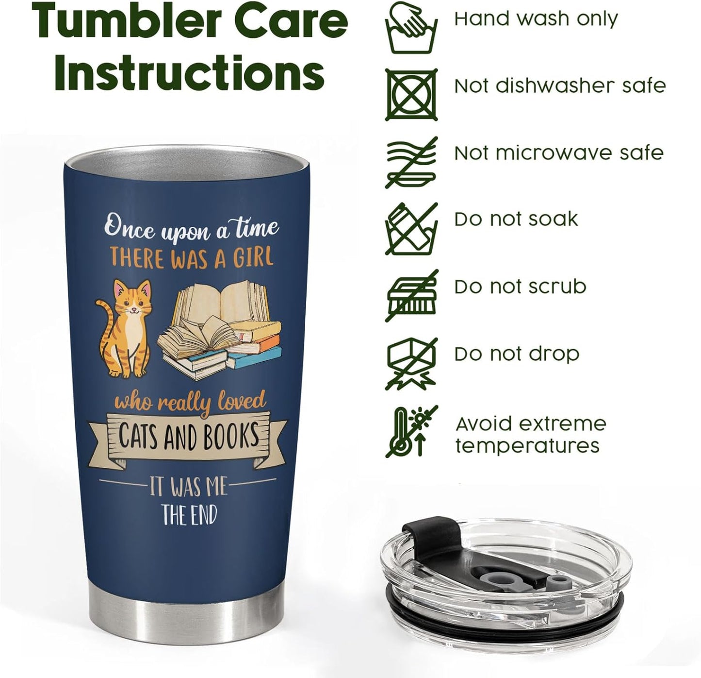 34HD Cat Bookish Tumbler 20oz Stainless Steel Insulated, Funny Just a Girl Who Loves Cats and Books Gift - Birthday Present for Pet Lovers, Librarian & Her