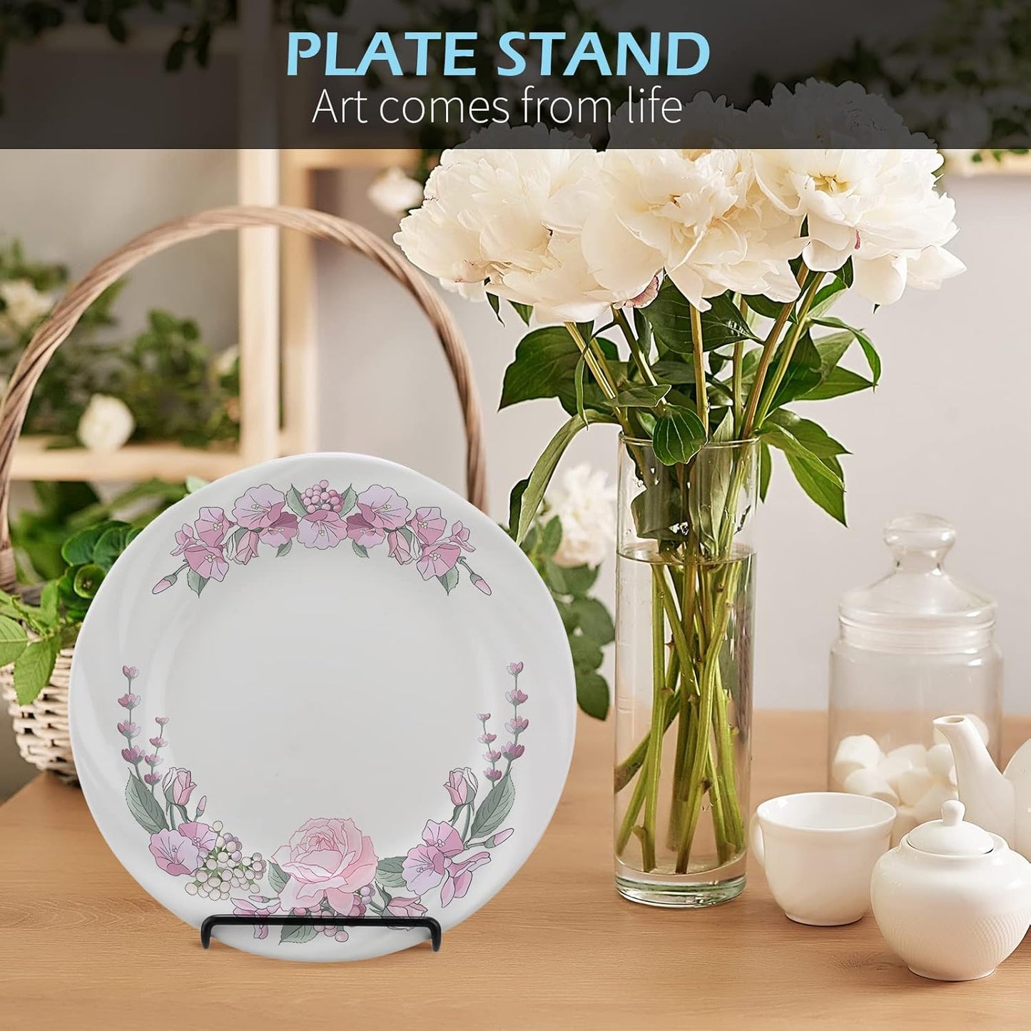 Kenning 24 Pack Adjustable Plate Stands for Display 7.1 Inch Black Metal Foldable Easel Book Display Stands Bulk Decorative Plate Holders for Platter Frame Photo Tabletop Art(Double Corners)