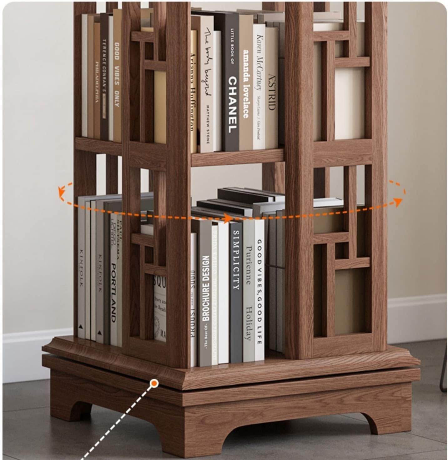 All Solid Wood Rotating Bookshelf, 360-degree Bookcase Creative Simple Floor Bookcase Shelf for Living Room MINGPING (Size : Log Color 5floors 44x44x170cm) ()