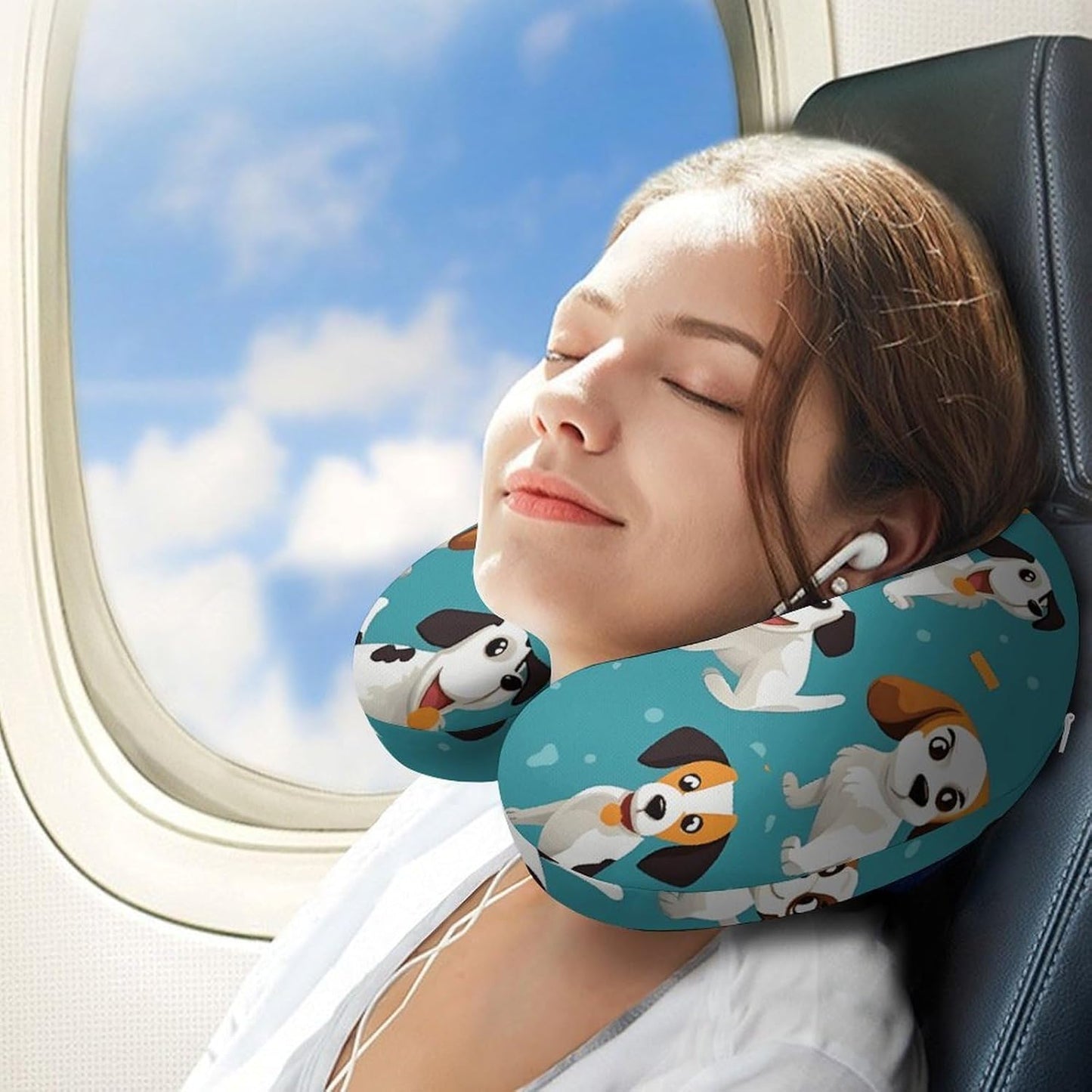 Cartoon Dog Neck Pillow Memory Foam U Shaped Pillows Portable Pillows for Shoulder Travel Head Support Pillow with Concealed Zipper for Airplane Car Home Office