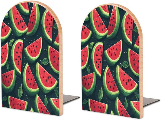 Red Watermelon Wooden Bookend Non-Slip Book Ends Heavy Duty Book Stopper with Metal Base Books Holderd Decorative Bookends Stands Firmly for Office Supplies