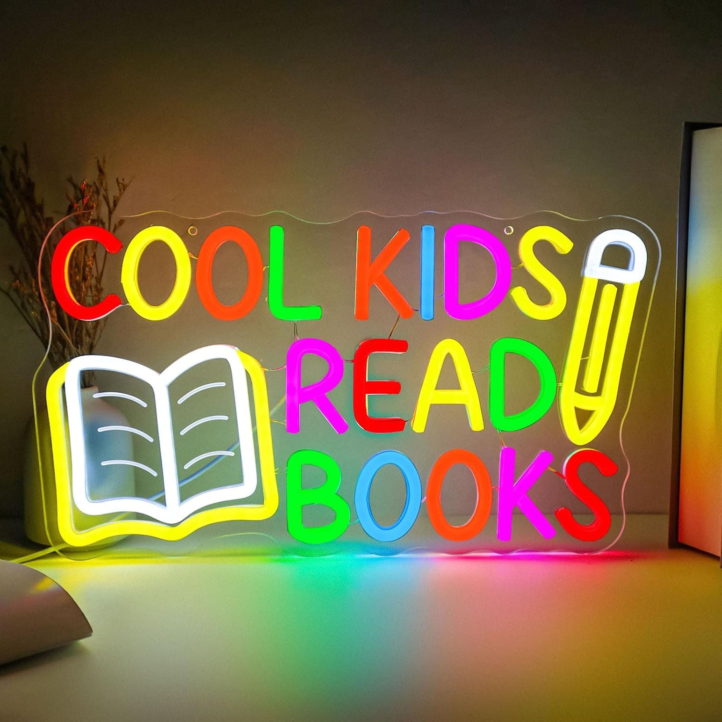 Cool Kids Read Books Neon Sign for Wall Decor, Dimmable Reading LED Neon Lights Sign for Classroom, Library, Kids Room, Reading Corner, Study Room, Book Club Decoration