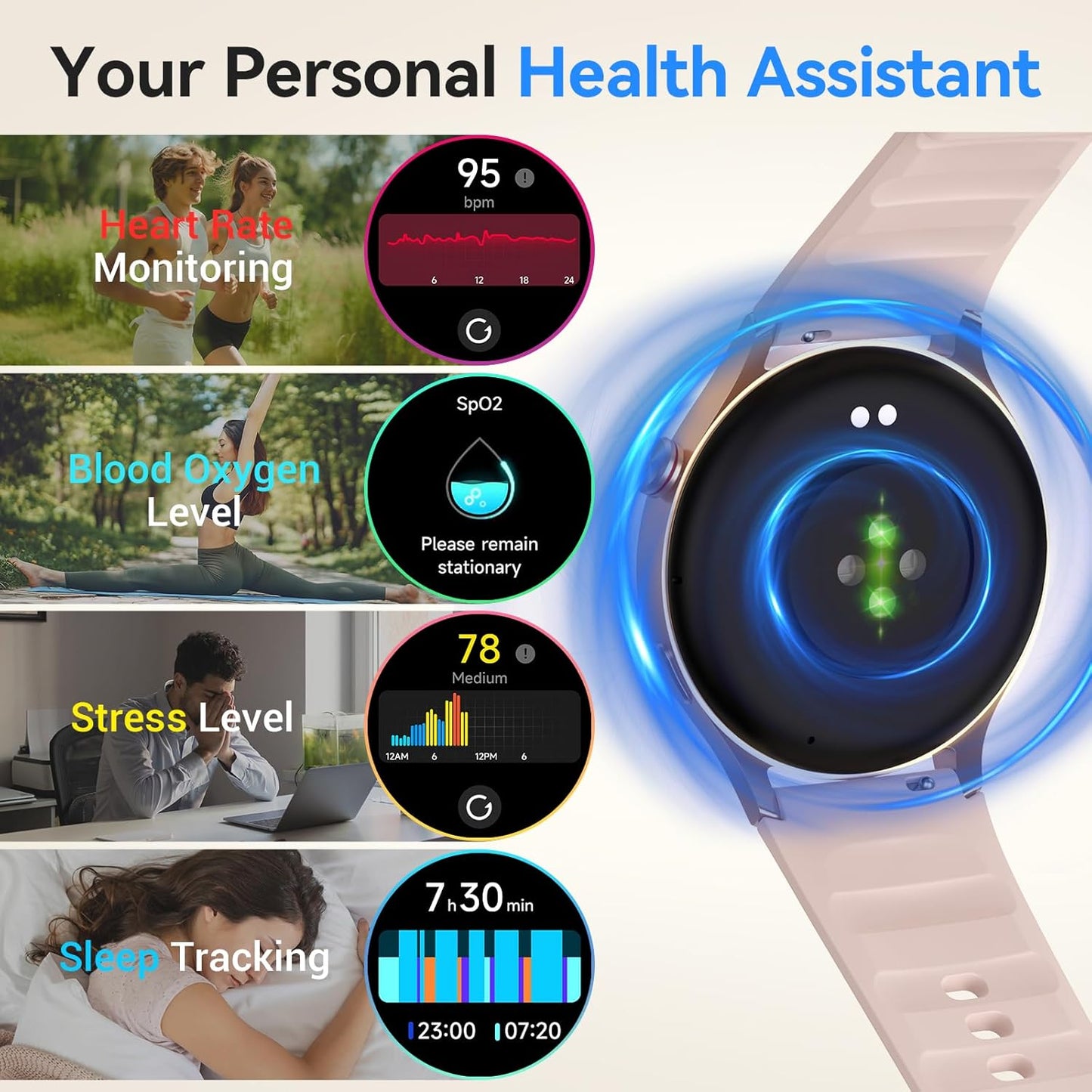 Fitpolo Smart Watch for Women,1.3" AMOLED Touchscreen Fitness Tracker, Make/Answer Calls, Heart Rate SpO2 Monitor, IP68 Waterproof, Sleep & Activity Tracking Smartwatch for Android Phones iPhone