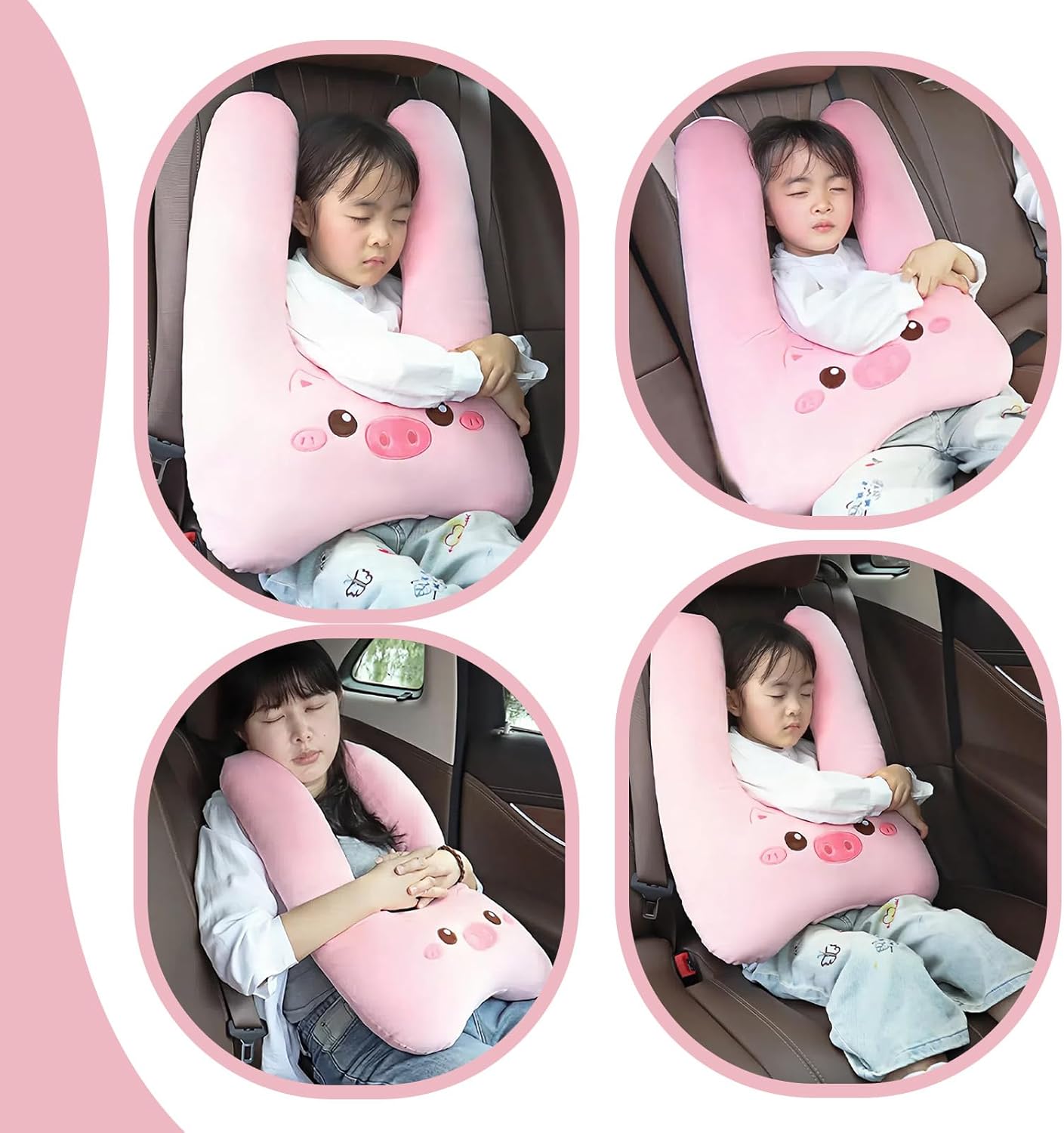 Kids Travel Pillow, Full Filling, Skin-Friendly Material, Suitable for Cars, Planes, Trains, and School Buses, Pink