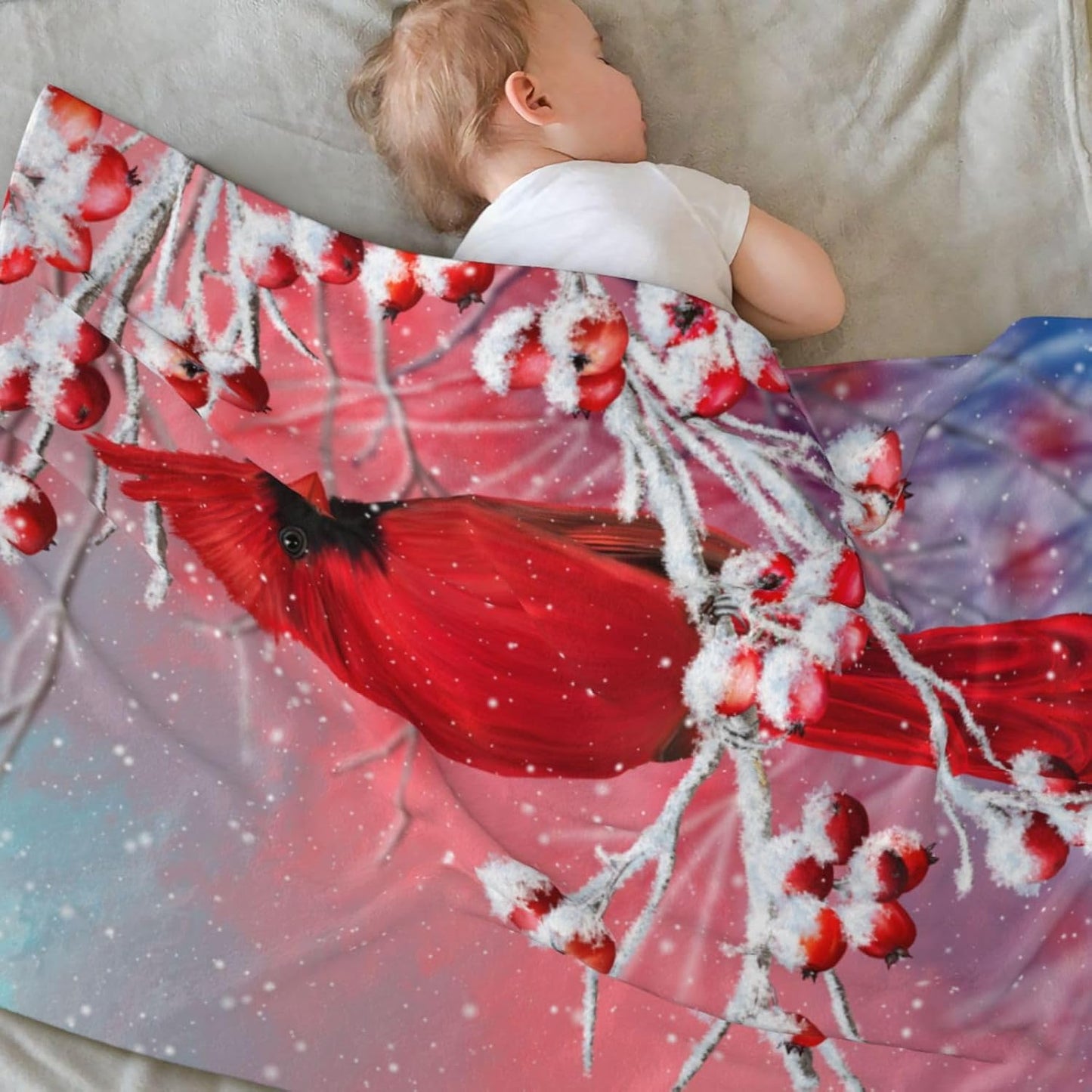 Red Cardinal Bird Snowy Background Baby Blanket Ultra Soft Throw Blanket All Season Warm Light Weight Cozy Plush Blankets for Home Bedroom Sofa Chair Travel, 40"X30"