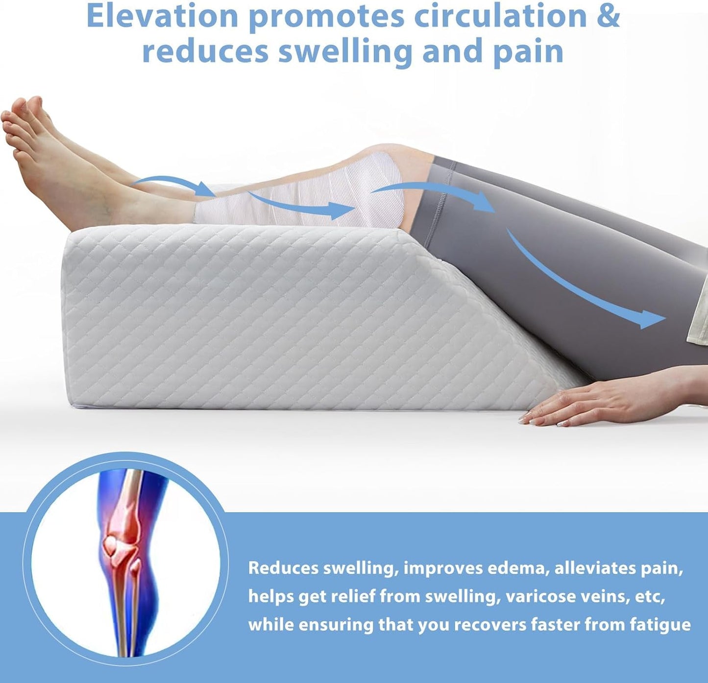 Leg Elevation Pillow for Blood Circulation After Surgery Swelling, Wedge Pillow for Legs Pain Relief, Foot & Ankle Injury, Rest & Sleeping, 8" Memory Foam Leg Pillow