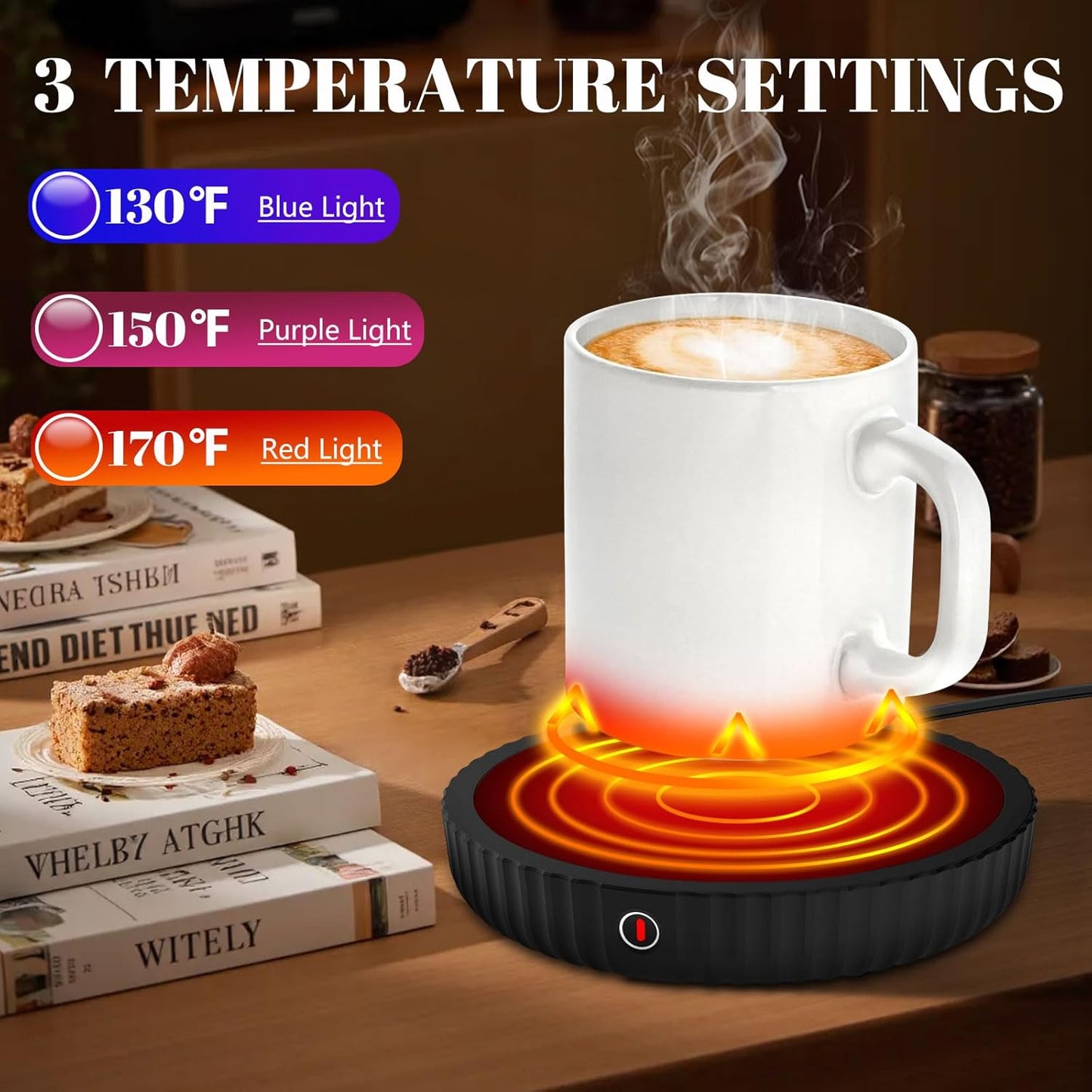 Large Candle Warmer Plate,Coffee Warmer with 3-Temperature Settings,Mug Warmer Auto Shut Off,Ideal Desk Cup Warmer for Coffee, Beverages, Milk & Tea