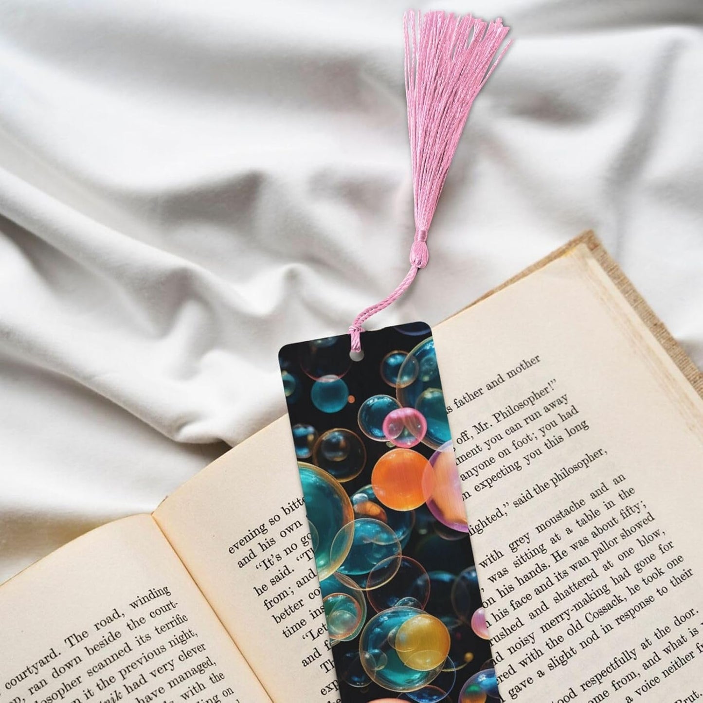 Soap Bubbles Bookmarks Gifts for Women Men, Wooden Bookmarks for Book Lovers, Vintage Book Marks Ornaments with Tassel, Unique Personalized Reading Page Markers Pink