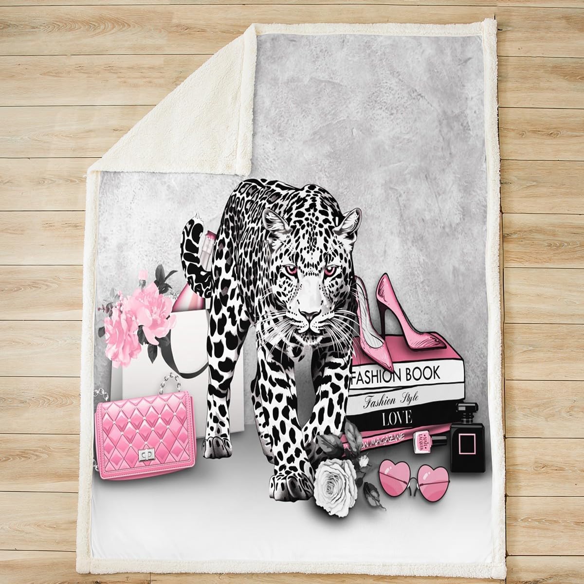Cheetah Throw Blankets,Pink Rose High Heels Fleece Blanket,Kids Girls Boys Adult Fashion Beauty Woman Fuzzy Blankets Black White Leopard Print Sherpa Blanket Chair Sofa Bed Decor,50"×60"