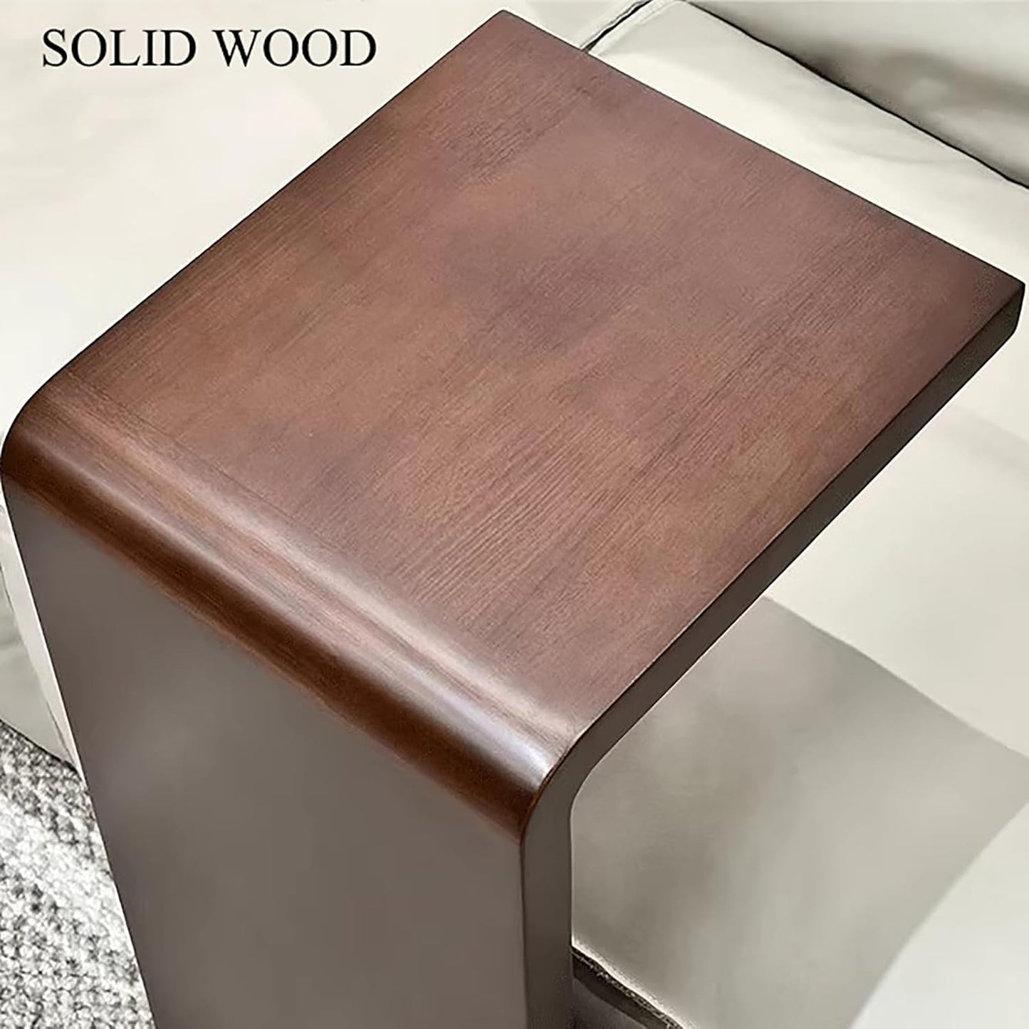 C Shaped End Table for Couch,Solid Wood Couch Side Table Tray,Space-Saving Small Snack Tables for Livingroom Bedroom Entryway Furniture(13.7" D x 9.8" W x 24.4" H, Walnut)